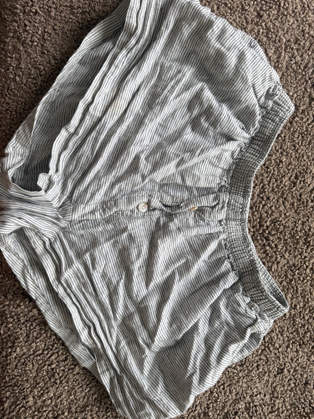 Women’s Striped Sleep Shorts - Elastic Waist 100% Linen Size M/L Deiji Studios
